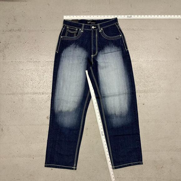 Vintage baggy y2k riflessi faded blue skater unique embroidered design denim - Picture 3 of 6